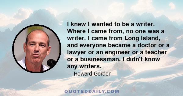 I knew I wanted to be a writer. Where I came from, no one was a writer. I came from Long Island, and everyone became a doctor or a lawyer or an engineer or a teacher or a businessman. I didn't know any writers.