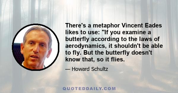 There's a metaphor Vincent Eades likes to use: If you examine a butterfly according to the laws of aerodynamics, it shouldn't be able to fly. But the butterfly doesn't know that, so it flies.