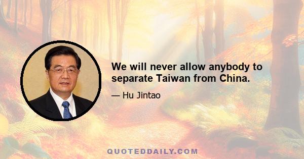 We will never allow anybody to separate Taiwan from China.