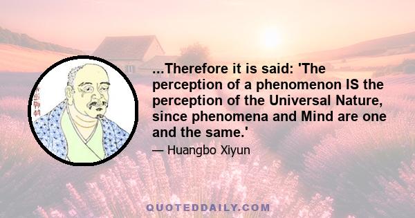 ...Therefore it is said: 'The perception of a phenomenon IS the perception of the Universal Nature, since phenomena and Mind are one and the same.'