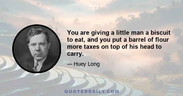 You are giving a little man a biscuit to eat, and you put a barrel of flour more taxes on top of his head to carry.