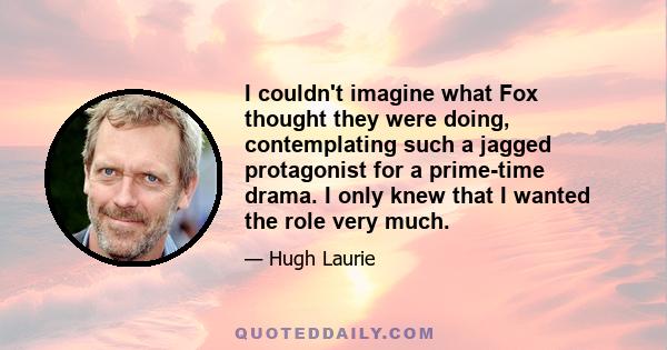 I couldn't imagine what Fox thought they were doing, contemplating such a jagged protagonist for a prime-time drama. I only knew that I wanted the role very much.