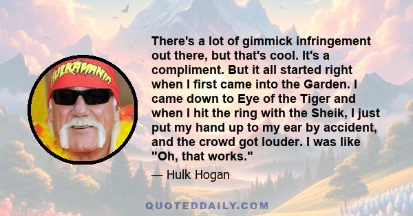 There's a lot of gimmick infringement out there, but that's cool. It's a compliment. But it all started right when I first came into the Garden. I came down to Eye of the Tiger and when I hit the ring with the Sheik, I