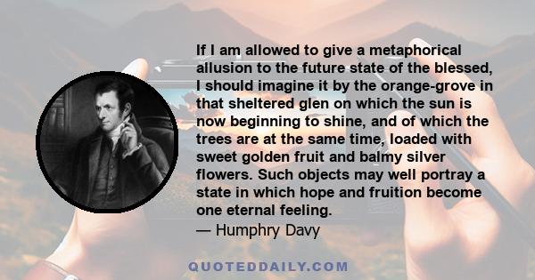 If I am allowed to give a metaphorical allusion to the future state of the blessed, I should imagine it by the orange-grove in that sheltered glen on which the sun is now beginning to shine, and of which the trees are