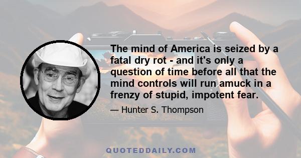 The mind of America is seized by a fatal dry rot - and it's only a question of time before all that the mind controls will run amuck in a frenzy of stupid, impotent fear.