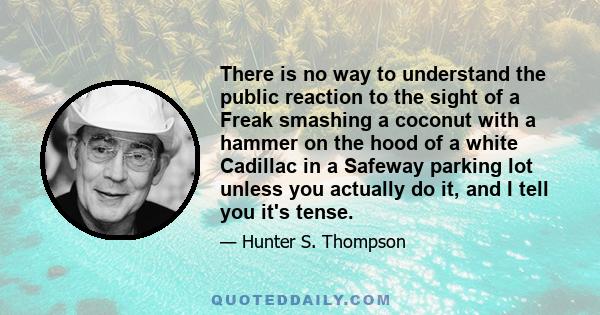 There is no way to understand the public reaction to the sight of a Freak smashing a coconut with a hammer on the hood of a white Cadillac in a Safeway parking lot unless you actually do it, and I tell you it's tense.