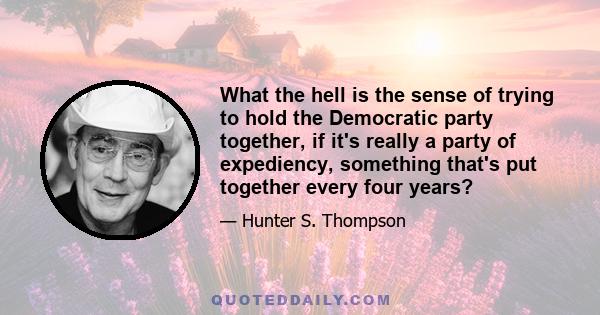 What the hell is the sense of trying to hold the Democratic party together, if it's really a party of expediency, something that's put together every four years?