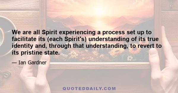 We are all Spirit experiencing a process set up to facilitate its (each Spirit's) understanding of its true identity and, through that understanding, to revert to its pristine state.