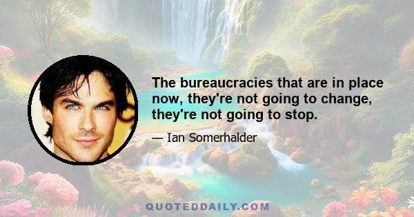 The bureaucracies that are in place now, they're not going to change, they're not going to stop.