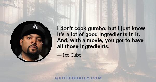 I don't cook gumbo, but I just know it's a lot of good ingredients in it. And, with a movie, you got to have all those ingredients.