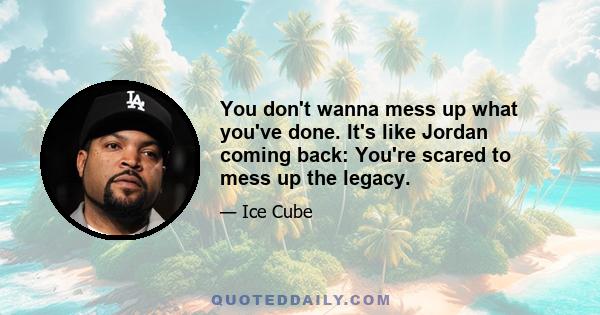 You don't wanna mess up what you've done. It's like Jordan coming back: You're scared to mess up the legacy.