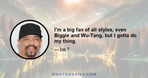 I'm a big fan of all styles, even Biggie and Wu-Tang, but I gotta do my thing.