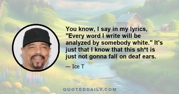 You know, I say in my lyrics, Every word I write will be analyzed by somebody white. It's just that I know that this sh*t is just not gonna fall on deaf ears.