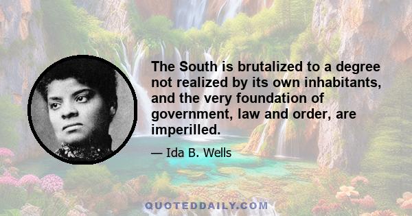 The South is brutalized to a degree not realized by its own inhabitants, and the very foundation of government, law and order, are imperilled.