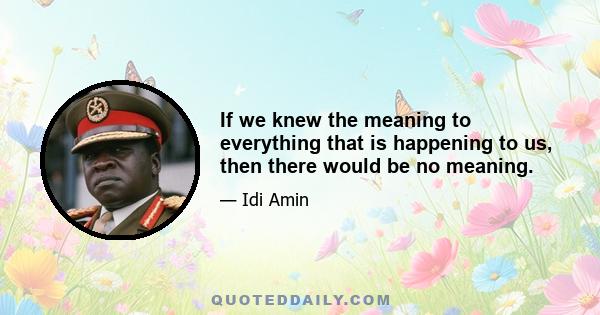 If we knew the meaning to everything that is happening to us, then there would be no meaning.