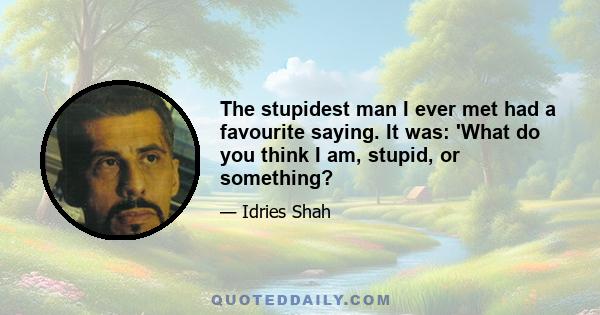 The stupidest man I ever met had a favourite saying. It was: 'What do you think I am, stupid, or something?