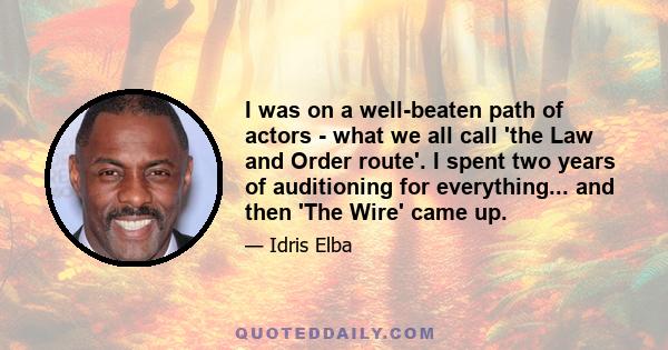 I was on a well-beaten path of actors - what we all call 'the Law and Order route'. I spent two years of auditioning for everything... and then 'The Wire' came up.