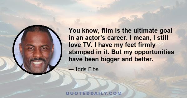 You know, film is the ultimate goal in an actor's career. I mean, I still love TV. I have my feet firmly stamped in it. But my opportunities have been bigger and better.