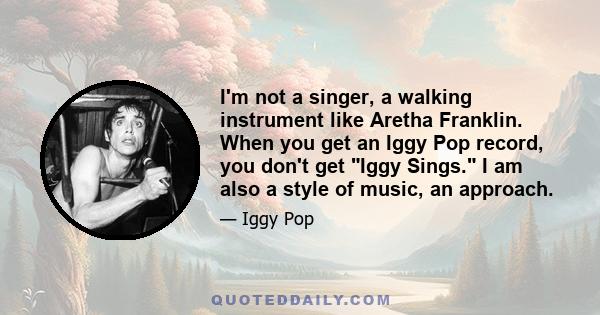 I'm not a singer, a walking instrument like Aretha Franklin. When you get an Iggy Pop record, you don't get Iggy Sings. I am also a style of music, an approach.