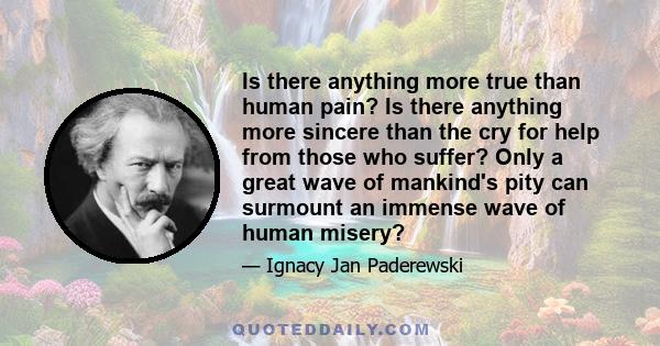 Is there anything more true than human pain? Is there anything more sincere than the cry for help from those who suffer? Only a great wave of mankind's pity can surmount an immense wave of human misery?