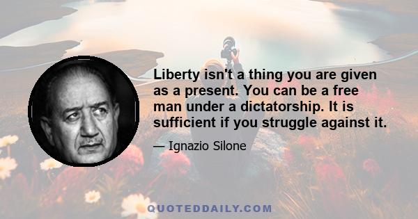 Liberty isn't a thing you are given as a present. You can be a free man under a dictatorship. It is sufficient if you struggle against it.