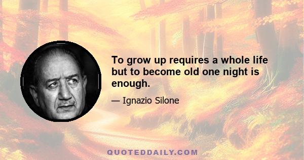 To grow up requires a whole life but to become old one night is enough.