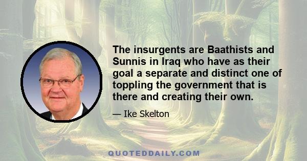 The insurgents are Baathists and Sunnis in Iraq who have as their goal a separate and distinct one of toppling the government that is there and creating their own.