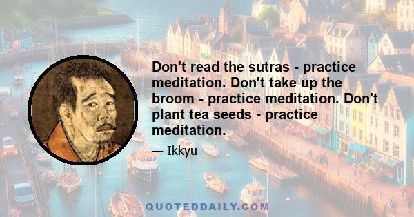 Don't read the sutras - practice meditation. Don't take up the broom - practice meditation. Don't plant tea seeds - practice meditation.