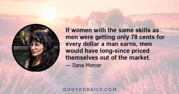 If women with the same skills as men were getting only 78 cents for every dollar a man earns, men would have long-since priced themselves out of the market.