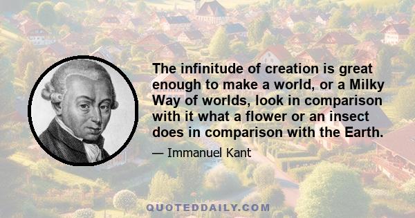 The infinitude of creation is great enough to make a world, or a Milky Way of worlds, look in comparison with it what a flower or an insect does in comparison with the Earth.