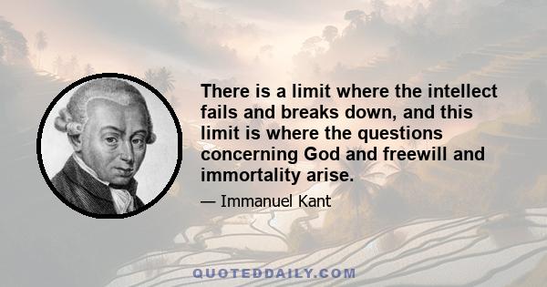 There is a limit where the intellect fails and breaks down, and this limit is where the questions concerning God and freewill and immortality arise.