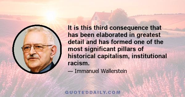 It is this third consequence that has been elaborated in greatest detail and has formed one of the most significant pillars of historical capitalism, institutional racism.