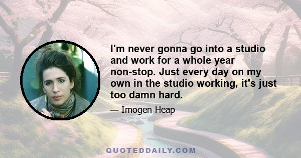 I'm never gonna go into a studio and work for a whole year non-stop. Just every day on my own in the studio working, it's just too damn hard.