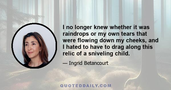 I no longer knew whether it was raindrops or my own tears that were flowing down my cheeks, and I hated to have to drag along this relic of a sniveling child.