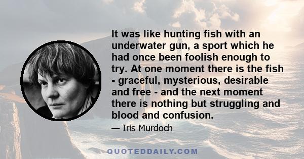 It was like hunting fish with an underwater gun, a sport which he had once been foolish enough to try. At one moment there is the fish - graceful, mysterious, desirable and free - and the next moment there is nothing