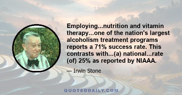 Employing...nutrition and vitamin therapy...one of the nation's largest alcoholism treatment programs reports a 71% success rate. This contrasts with...(a) national...rate (of) 25% as reported by NIAAA.