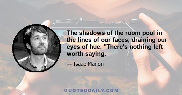 The shadows of the room pool in the lines of our faces, draining our eyes of hue. There's nothing left worth saying.