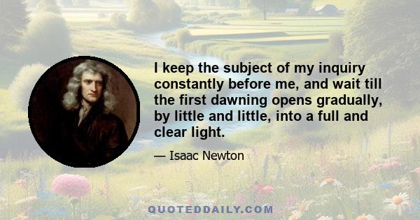 I keep the subject of my inquiry constantly before me, and wait till the first dawning opens gradually, by little and little, into a full and clear light.