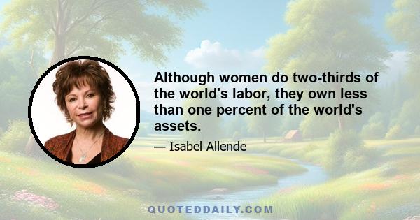 Although women do two-thirds of the world's labor, they own less than one percent of the world's assets.