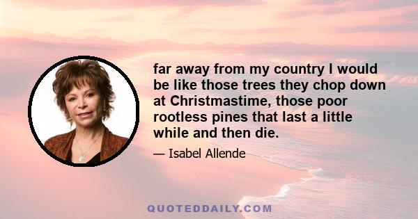 far away from my country I would be like those trees they chop down at Christmastime, those poor rootless pines that last a little while and then die.