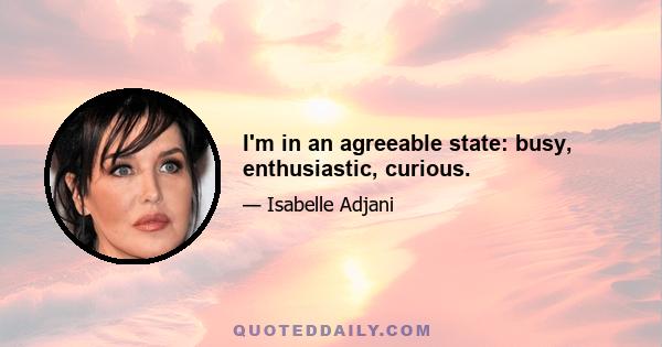 I'm in an agreeable state: busy, enthusiastic, curious.