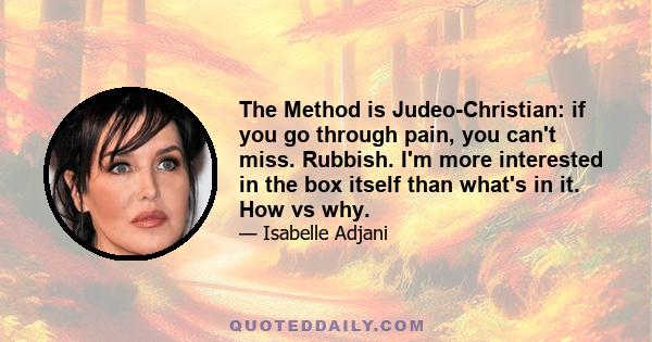 The Method is Judeo-Christian: if you go through pain, you can't miss. Rubbish. I'm more interested in the box itself than what's in it. How vs why.