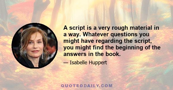 A script is a very rough material in a way. Whatever questions you might have regarding the script, you might find the beginning of the answers in the book.