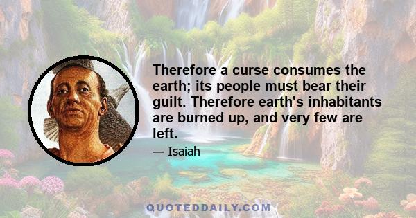 Therefore a curse consumes the earth; its people must bear their guilt. Therefore earth's inhabitants are burned up, and very few are left.