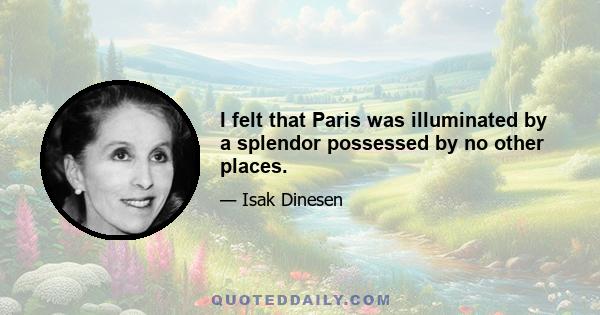 I felt that Paris was illuminated by a splendor possessed by no other places.