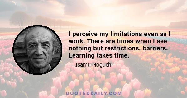 I perceive my limitations even as I work. There are times when I see nothing but restrictions, barriers. Learning takes time.