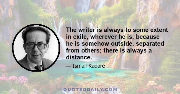 The writer is always to some extent in exile, wherever he is, because he is somehow outside, separated from others; there is always a distance.