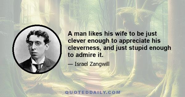 A man likes his wife to be just clever enough to appreciate his cleverness, and just stupid enough to admire it.