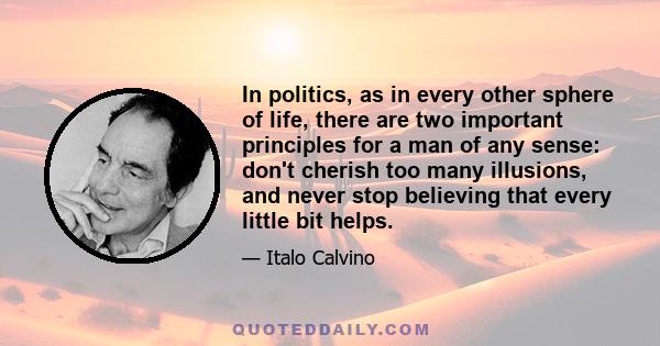 In politics, as in every other sphere of life, there are two important principles for a man of any sense: don't cherish too many illusions, and never stop believing that every little bit helps.