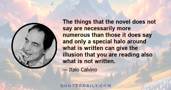 The things that the novel does not say are necessarily more numerous than those it does say and only a special halo around what is written can give the illusion that you are reading also what is not written.